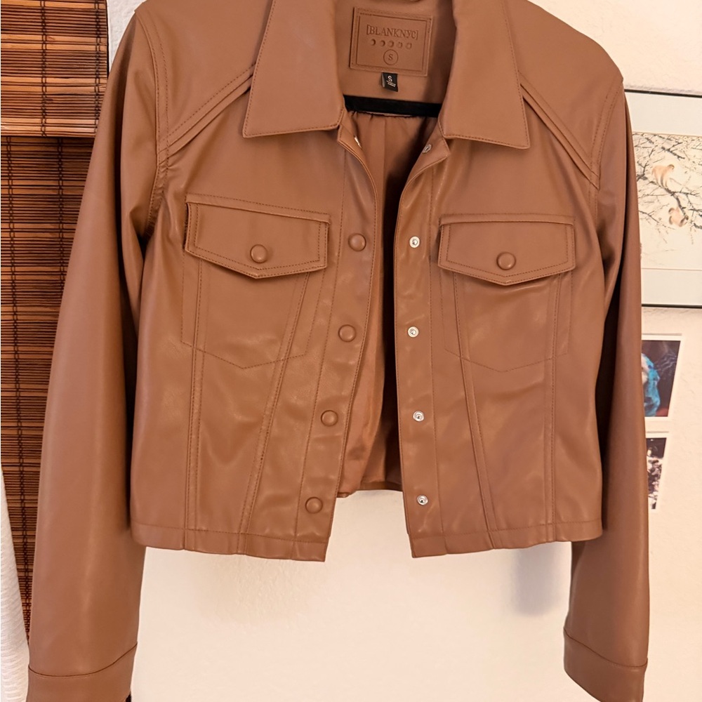 Blank NYC Mocha Brown Trucker Leather Jacket
